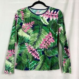 Lands End Long Sleeve Rash Guard Crew Swim Shirt UPF Cover Up Tee Palm Green Sm